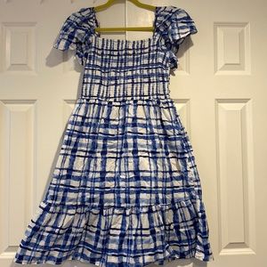 Flutter sleeve smocked plaid dress
